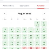 Kalenderübersicht zur Verfügbarkeit der Mannschaft
