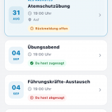 Liste der anstehenden Termine inkl. Rückmeldung